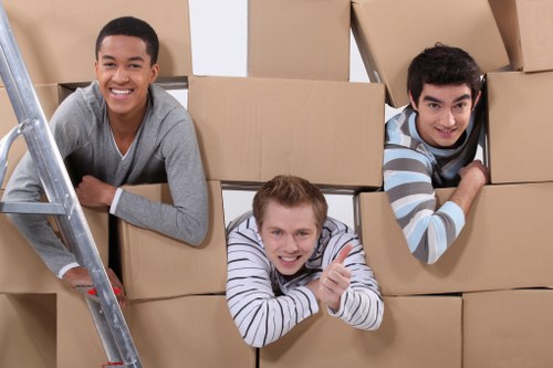 Packed storage boxes and furniture ready for collection in Hampstead